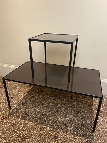 Rectangular coffee table with black metal...