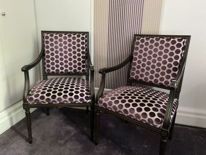 Pair of dark stained wood armchairs with...