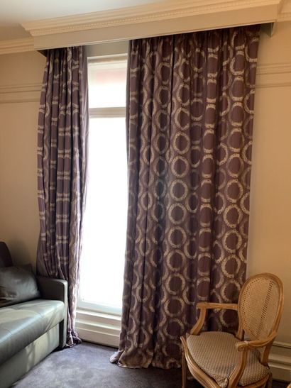 Pair of lined curtains in mauve fabric embroidered...
