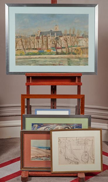 Lot of 15 watercolors and framed pieces of...