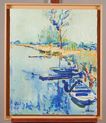 MOUNTAIN

Mooring boat

Oil on canvas, signed...