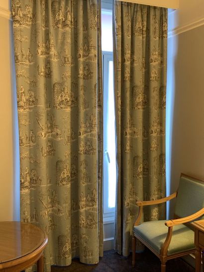 Pair of lined curtains, gray toile de Jouy...