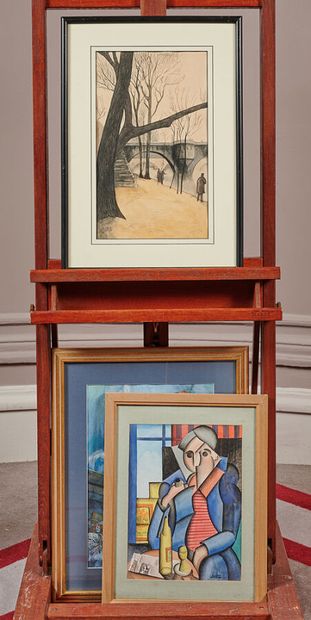 Lot of 20 framed pieces: watercolors, oils...