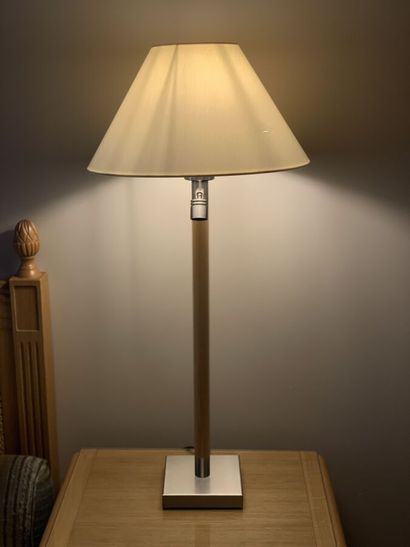 Pair of bedside lamps, metal base, natural...