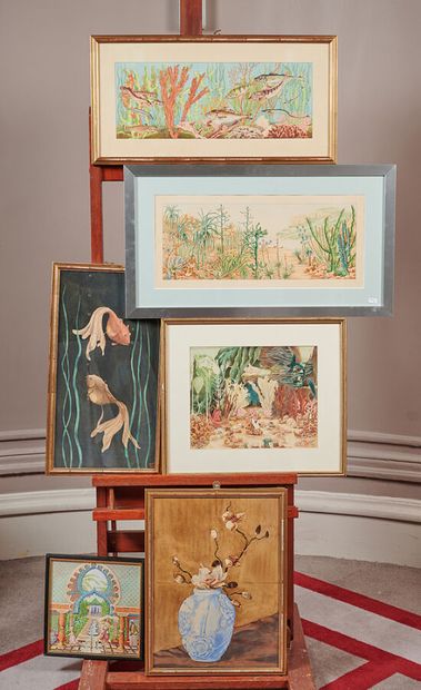 M.LEROY

Lot of 5 watercolors of various...