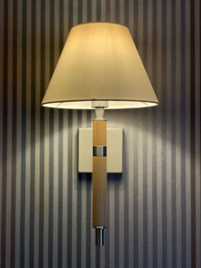 Three sconces in natural wood and metal (A...