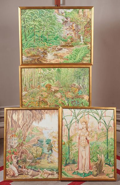 M.LEROY

Lot of 4 watercolors of various...