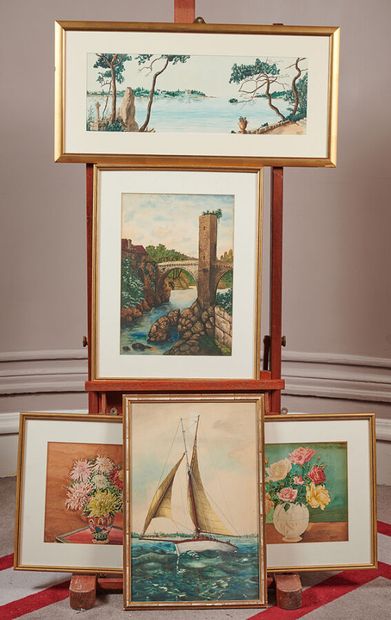 M.LEROY

Lot of 5 watercolors of various...