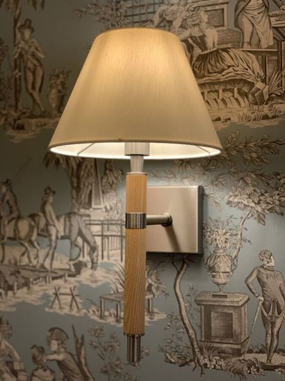 Three sconces in natural wood and metal (A...