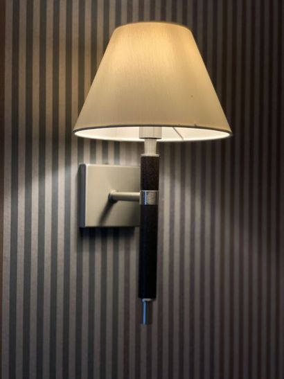 Five sconces in dark tinted wood and metal...