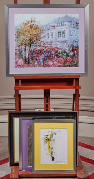 Lot of 14 watercolors and framed pieces of...
