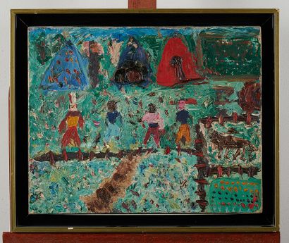 Ecole naïve 

Personnages dans un paysage...