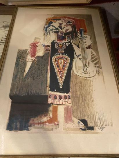 Lot of 18 framed pieces of different sub...