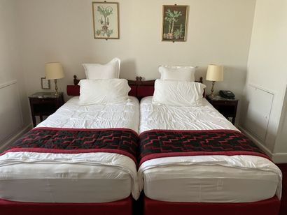 Two single beds, Directoire style headboard...