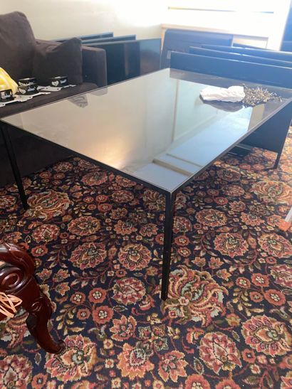 
Large coffee table with metal legs and black...