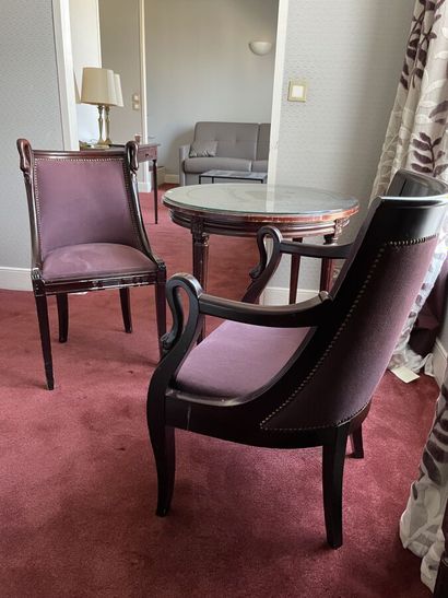 Pair of armchairs and a swan neck chair in...