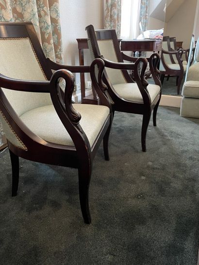 Pair of Restoration style swan neck armchairs...