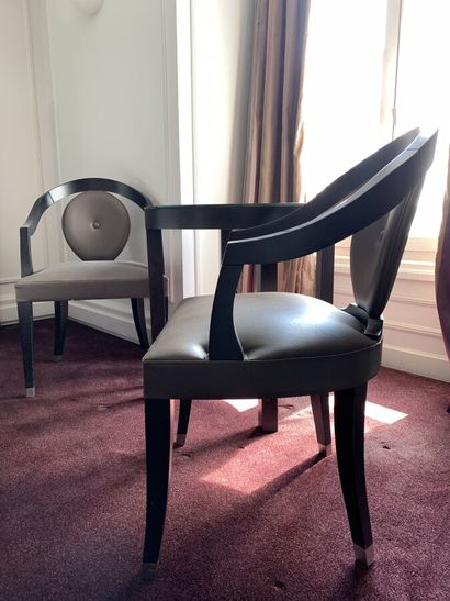 Quadripod pedestal table in black tinted...