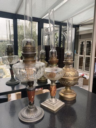 Set of 3 silver plated metal and glass oil...