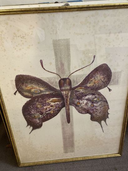 Lot of 14 large framed pieces including lithographs...