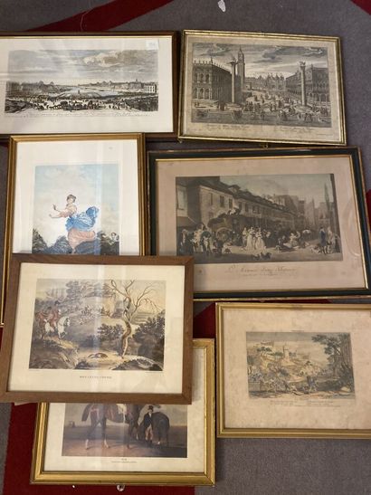 Lot of 7 framed engravings including: views...