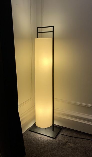 Lamp with black lacquered metal frame, cylindrical...