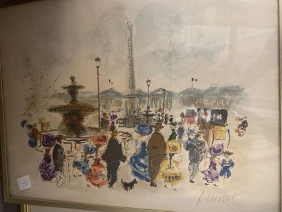 Lot of 17 framed pieces including lithographs...