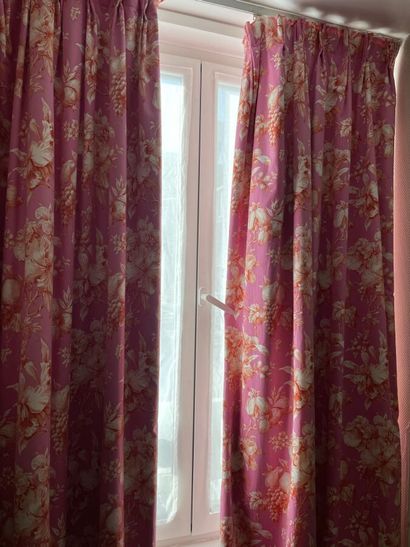 Two pairs of curtains in fabric with red...
