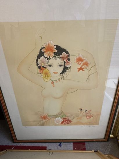 Lot twelve framed pieces of various female...