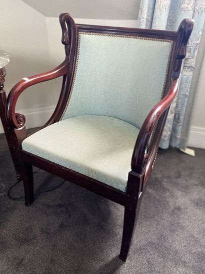Restoration style swan neck armchair upholstered...