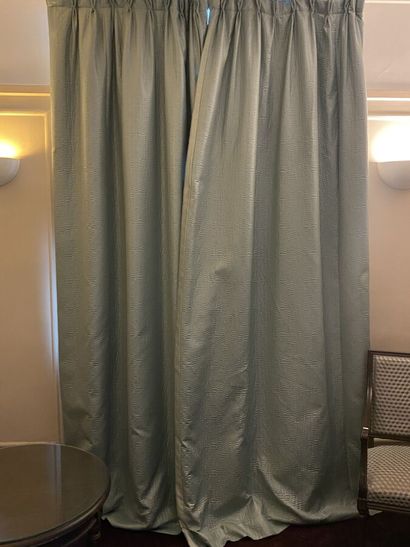 Pair of curtains in turquoise silk fabric...
