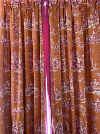Four pairs of curtains in toile de Jouy with...
