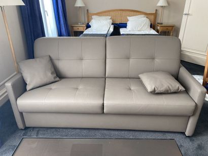 Large two-seater sofa, grey skai upholstery,...