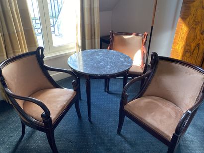 Three swan-necked armchairs in the Restoration...