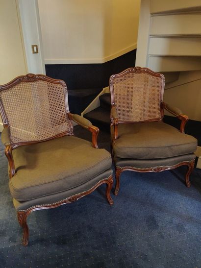 Pair of Louis XV style flat back armchairs...