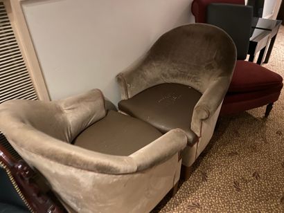 
Two toadstools upholstered in beige velvet...