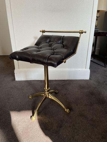Brass musician's chair with leather upho...