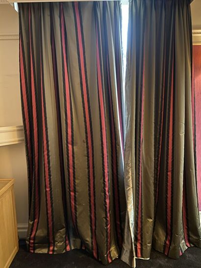 Pair of curtains in silky fabric with vertical...