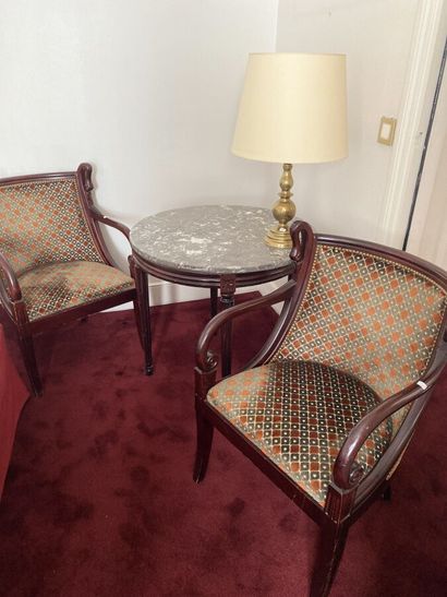 Pair of Restoration style swan-neck armchairs...