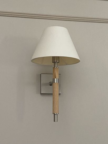 Suite of three sconces in chromed metal and...