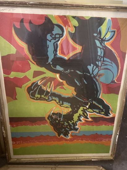 Lot of 17 framed pieces including lithographs...
