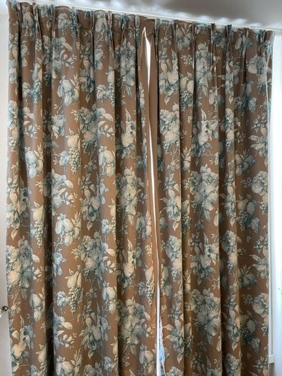 Four pairs of curtains with green floral...