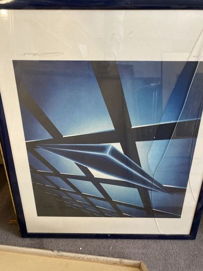 Lot of 14 large framed pieces including lithographs...