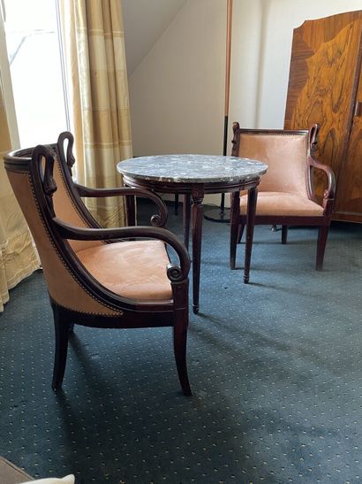 Pair of armchairs and a swan neck chair in...