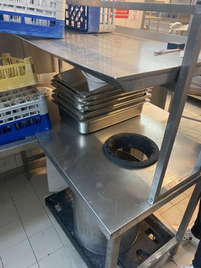 Stainless steel two-tier worktop with waste...