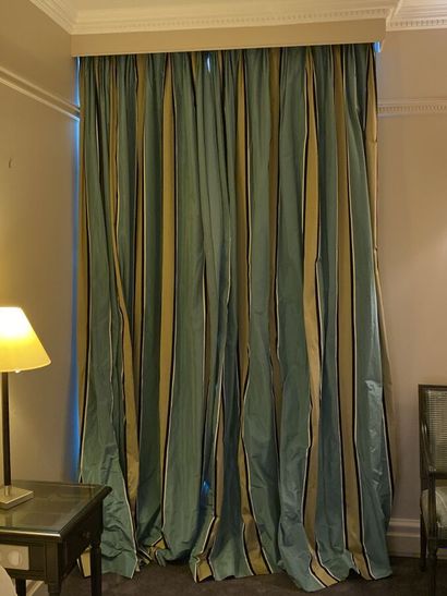 Pair of curtains in silky fabric with vertical...