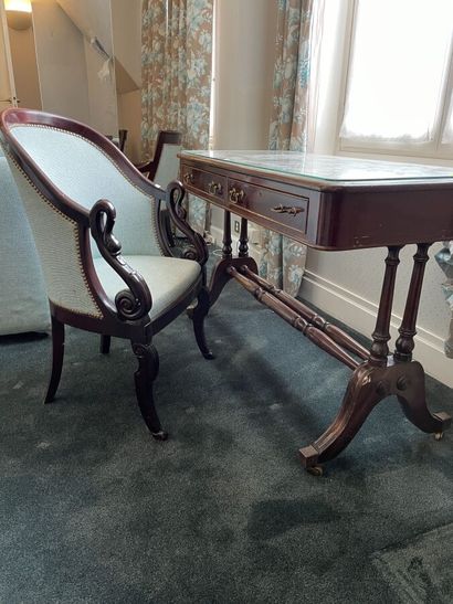 English desk opening with two drawers in...