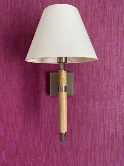 Suite of three sconces in chromed metal and...