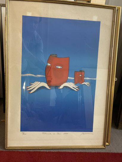 Lot of 14 large framed pieces including lithographs...