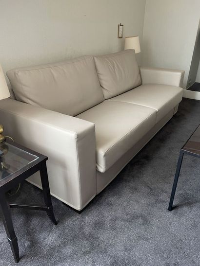 Sofa convertible into a bed in beige leather...